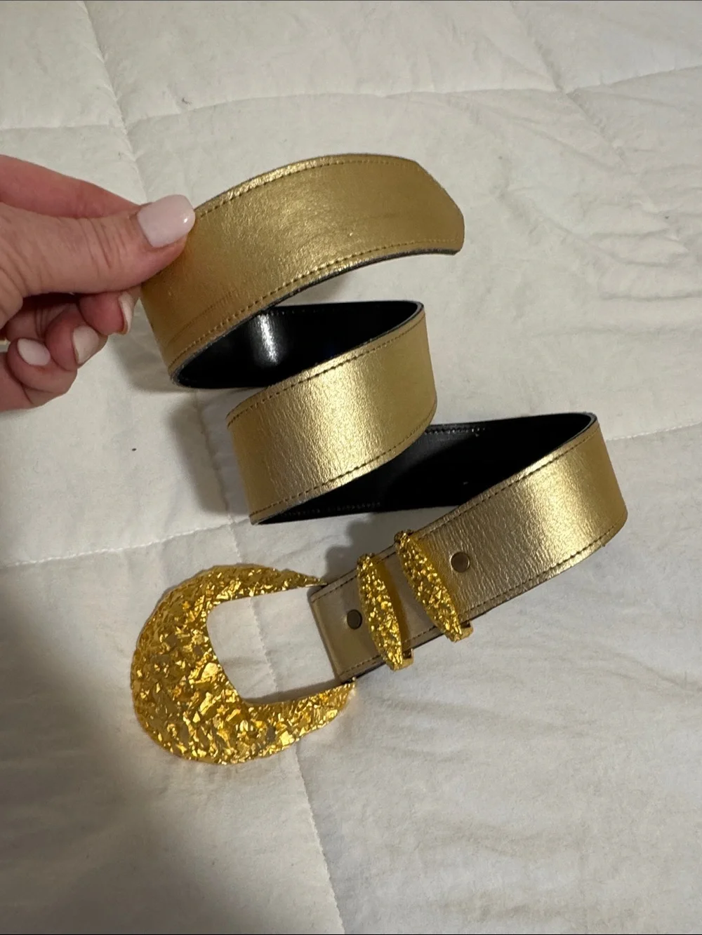 Vintage R. Spencer Designs Gold Leather Statement Belt Ornate Buckle Wide Waist